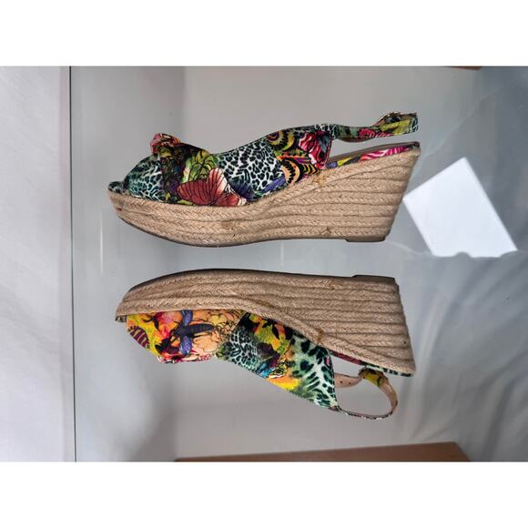 Dress Barn Multi Color Lotus Print Espadrille Wedge Heels - Size 7.5 - Picture 6 of 8